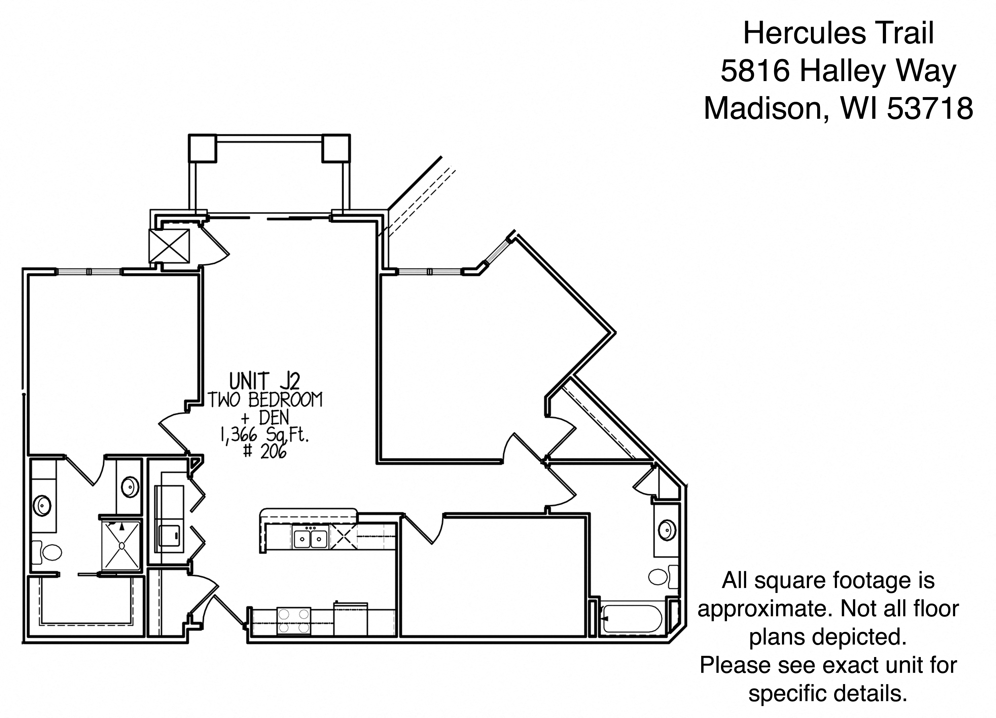 Floor plan for 2 beds, 2 baths, 1366 sqft